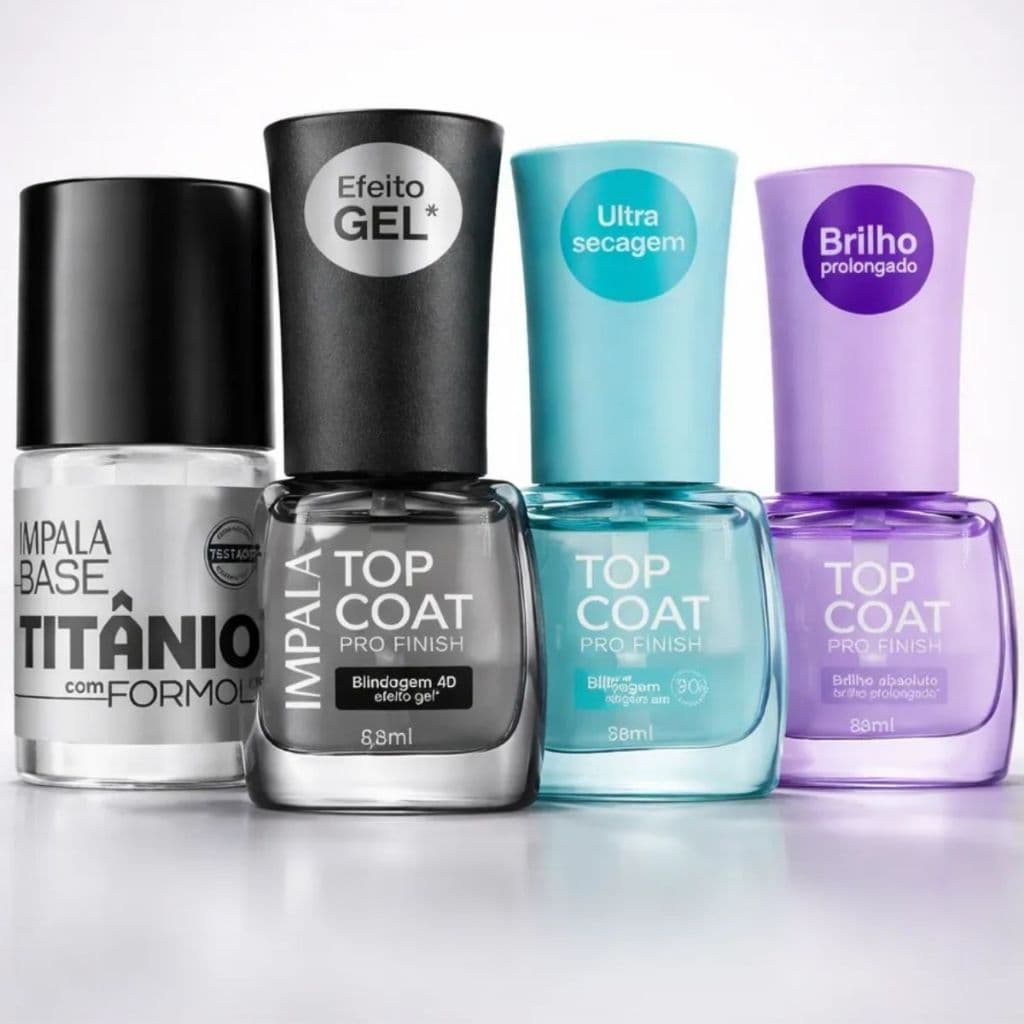 Impala Base Titânio e Top Coat Pro Finish Efeito Gel, Ultra Secagem Super brilho Manicure Pedicure Esmalte Unhas Atacado