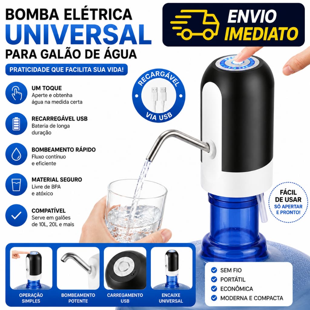 Bomba elétrica universal recarregável USB para garrafas de água de galão Bomba elétricade galão
