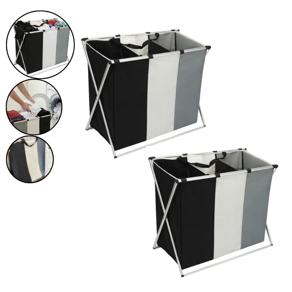 Kit 2 Cesto De Roupa 3 Compartimentos Organizador Lavanderia Dobrável Grande