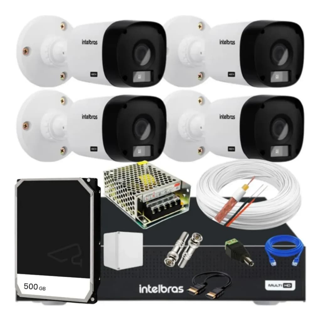 Kit Intelbras 4 Cameras Segurança Residencial Dvr 4ch Com Hd