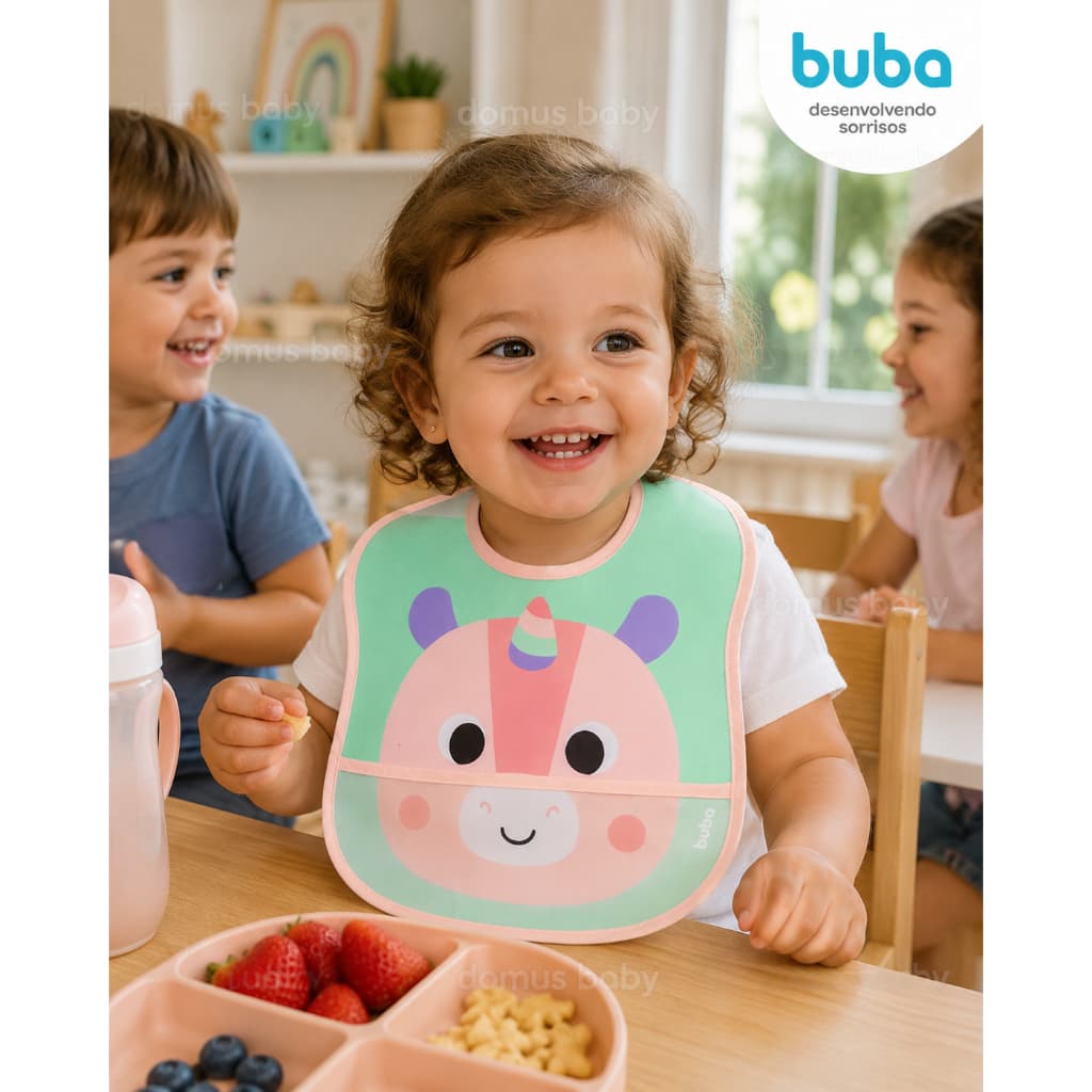 Babador Impermeável Buba Zoo com Bolso Pega Migalhas Bebê