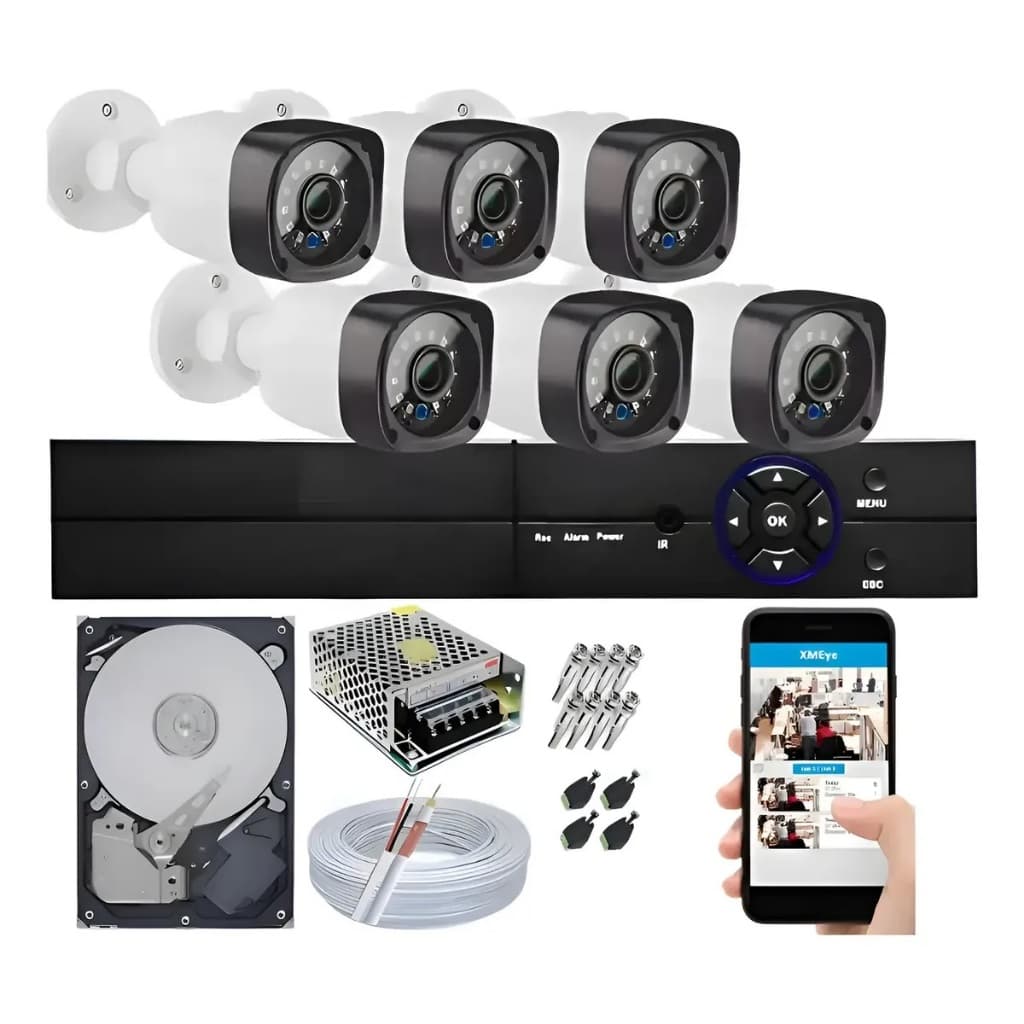 Kit Cftv 6 Cameras De Monitorameto Dvr 8ch Full Hd Infra 20m