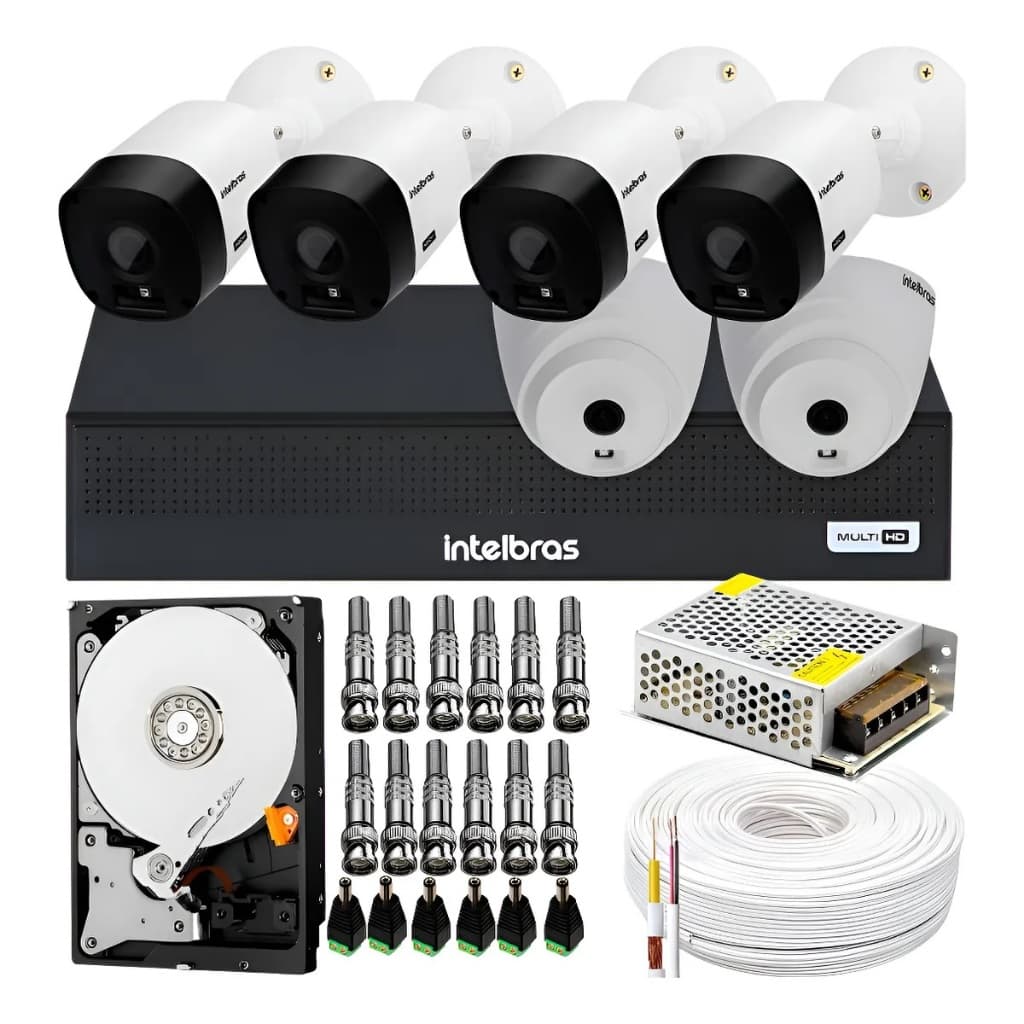 Kit Cftv 6 Câmeras Segurança Hdcvi Dvr Intelbras Mhdx 1108