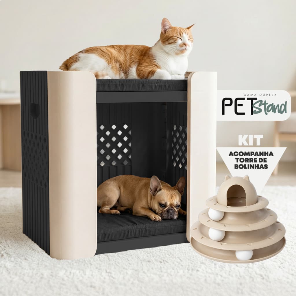 Casa De Gato Cachorro Dois Andares com Colchonete Pet Stand Porte Pequeno Jel Plast
