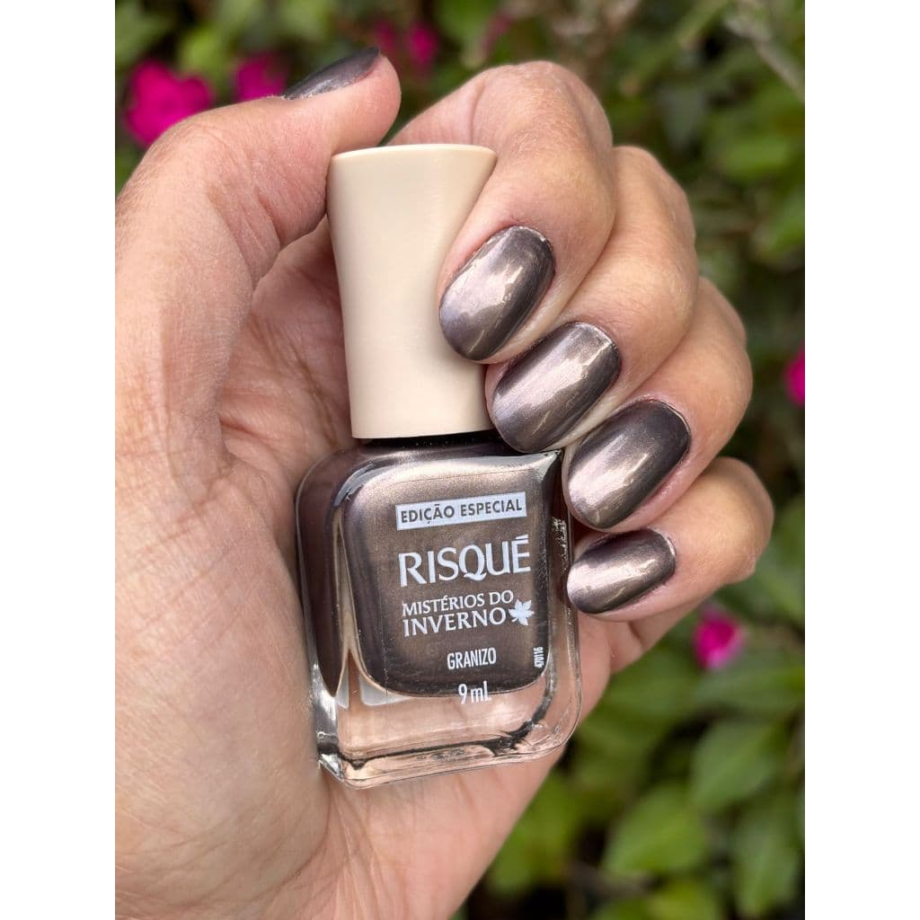 Esmalte Risqué cinza metálico Mistérios do Inverno GRANIZO 9 mL