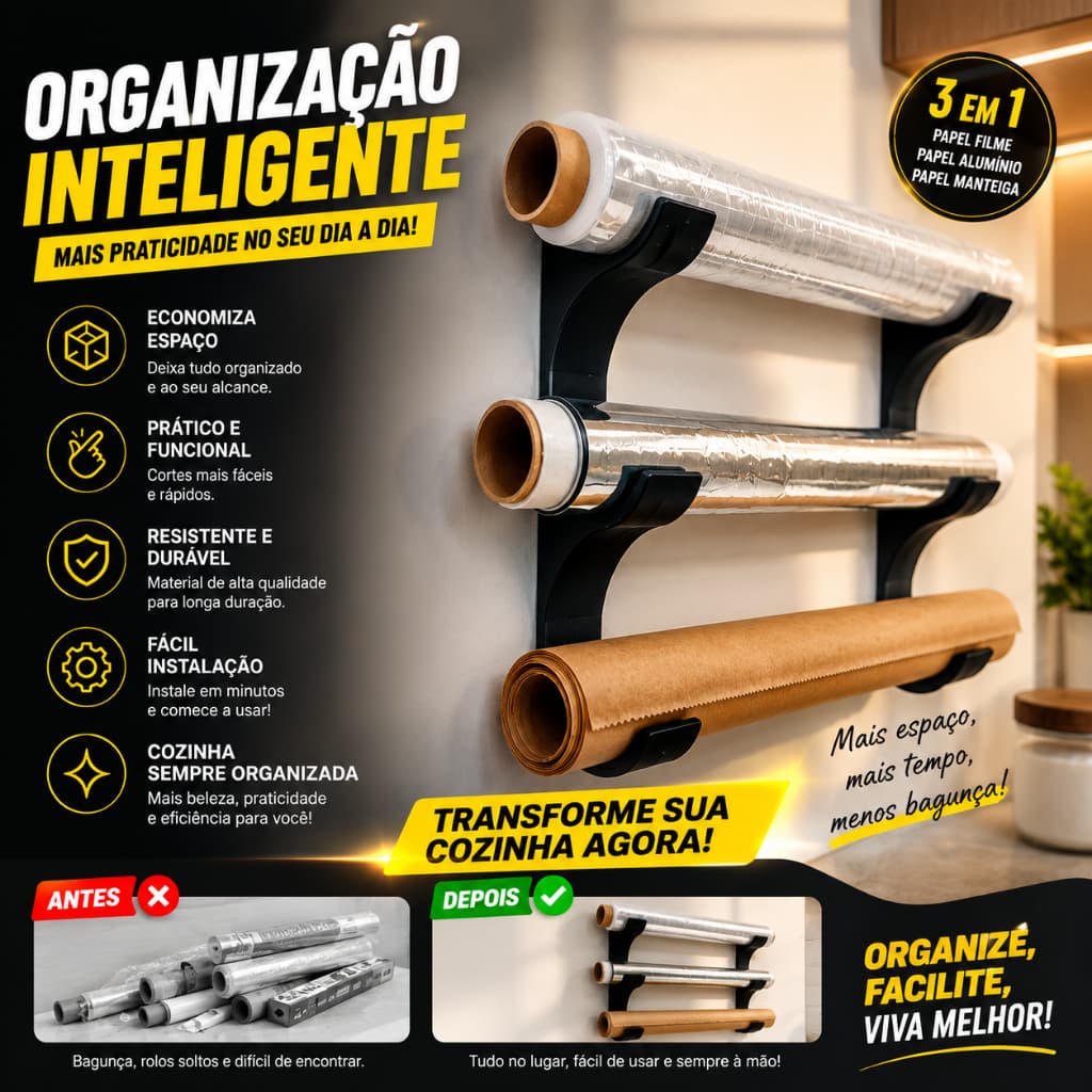 Suporte Papel Filme Papel Aluminio Papel Manteiga Facil Fixação Dupla Face