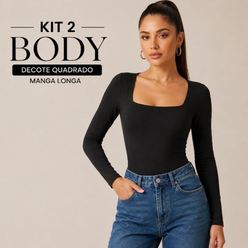 Kit 2 BODY FEMININO SUPLEX MANGA LONGA DECOTE GUADRADO FORRO DUPLO PREMIUM
