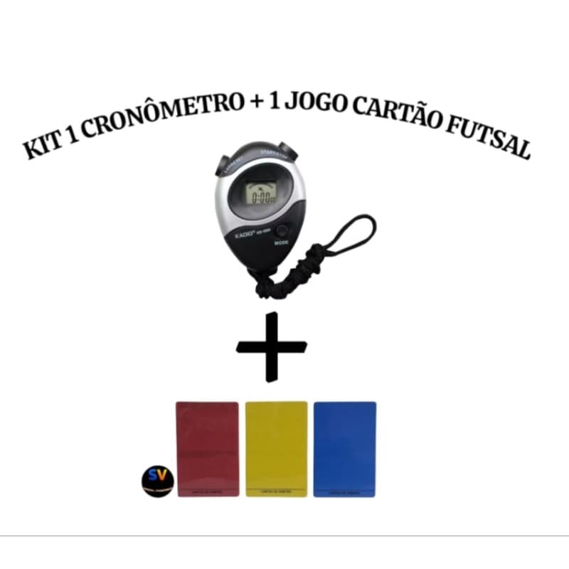 Kit Arbítro Cartão Futsal Liso Azul , Amarelo, Vermelho + Cronômetro Digital