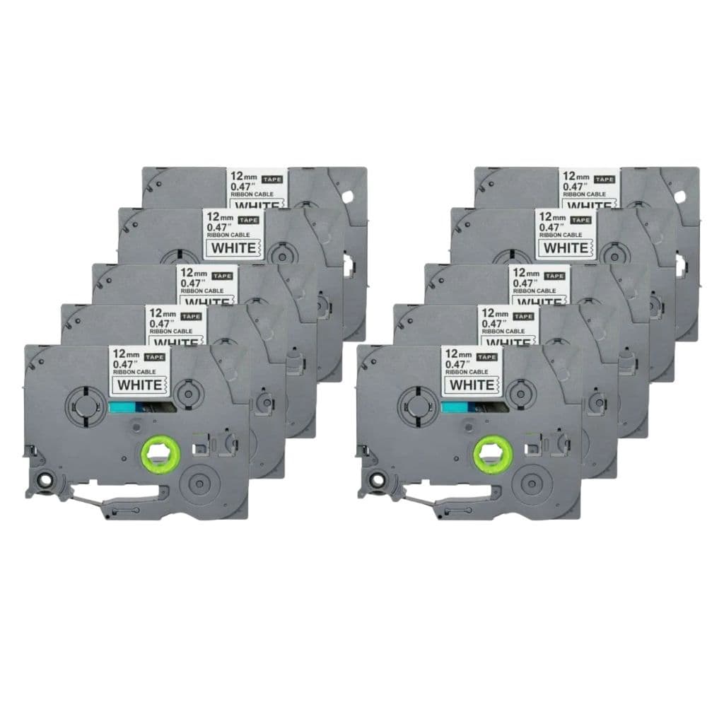 Kit 10 Fitas Para Brother Tze-231 Tzc231 Pt-h110 Pt-h105  12mm x 8m – Preto sobre Branco