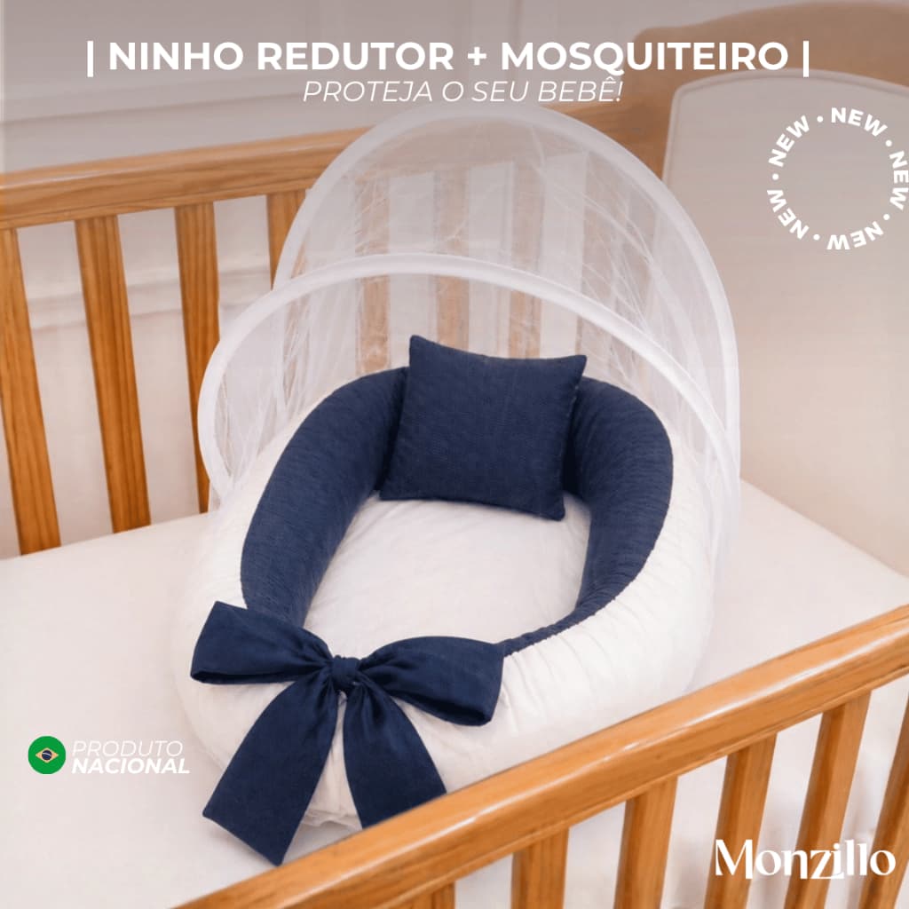 NINHO REDUTOR DE BERÇO | COM ZIPER E LAÇO  | MOSQUITEIRO TELA PROTETORA | 400 FIOS