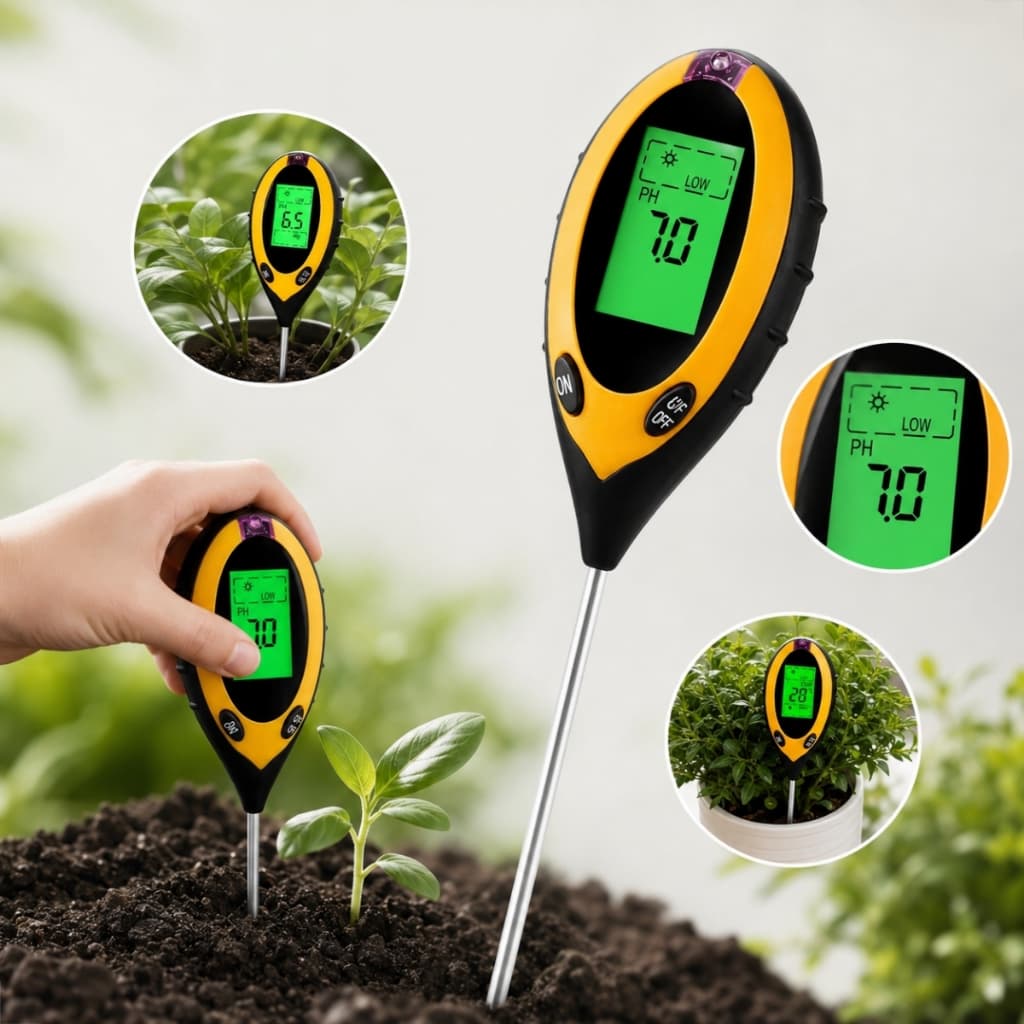 Medidor de ph Digital Solo Umidade Temperatura Intensidade de Luz Portatil Sonda Terra phmetro
