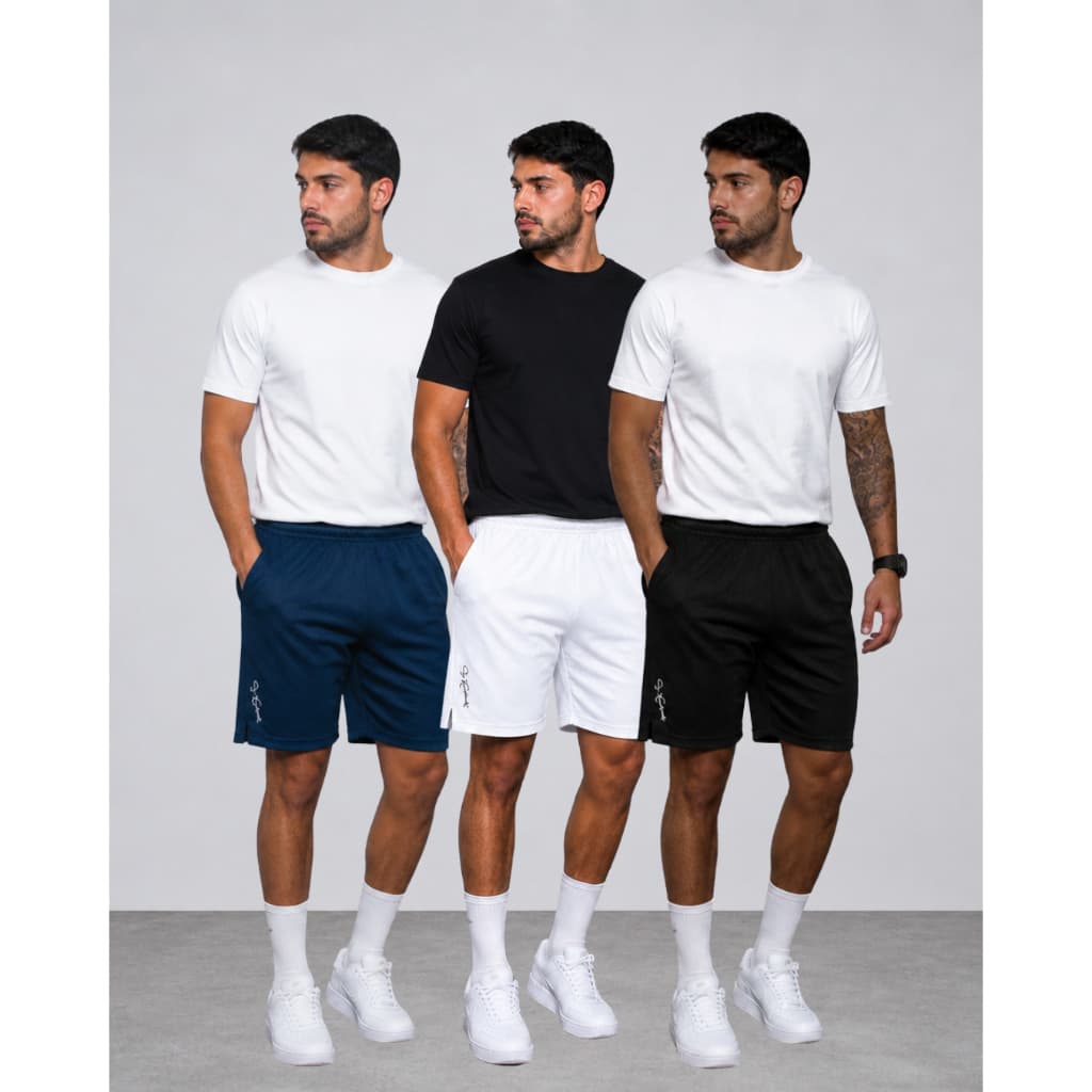 Kit 3 Shorts Dry Fit Colmeia masculino treino conforto e mobilidade