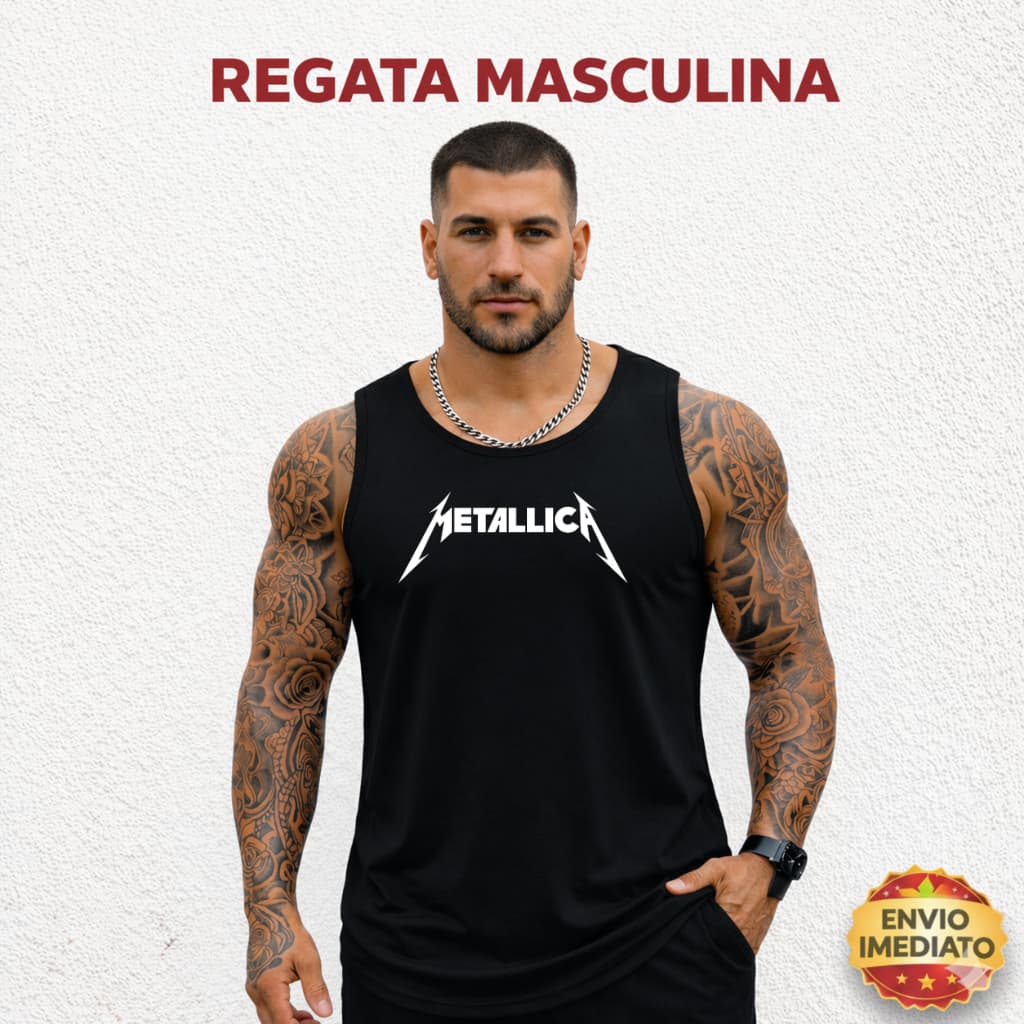 Regata Masculina Machão 100% Algodão Metallica Camiseta Academia Treino Pronta Entrega