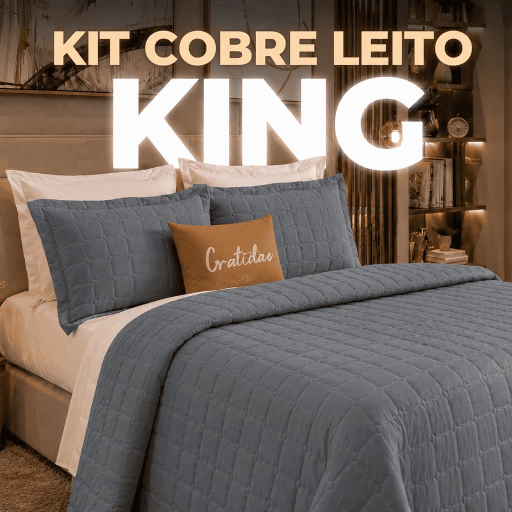 Kit Cobre Leito Paris Colcha Dupla Face 08 Peças Cama King Várias Combinações de Cores Cama Posta