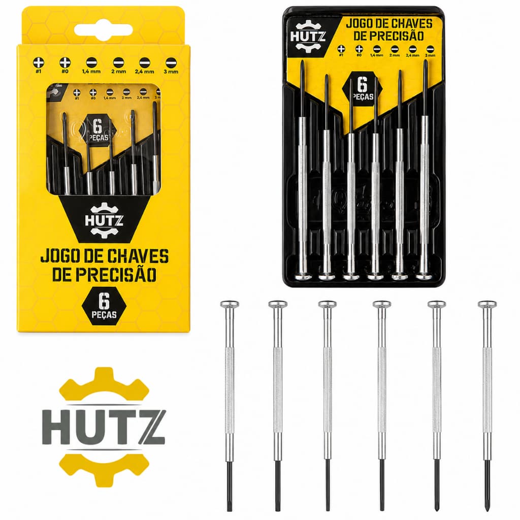 Kit Chaves de Precisão Hutz 6 Peças Profissional Para Celular, Relógio, Óculos e Eletrônicos