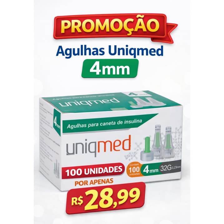 Agulhas Para Caneta Insulina 4mm 32G Caixa C/100 Unidades Uniqmed