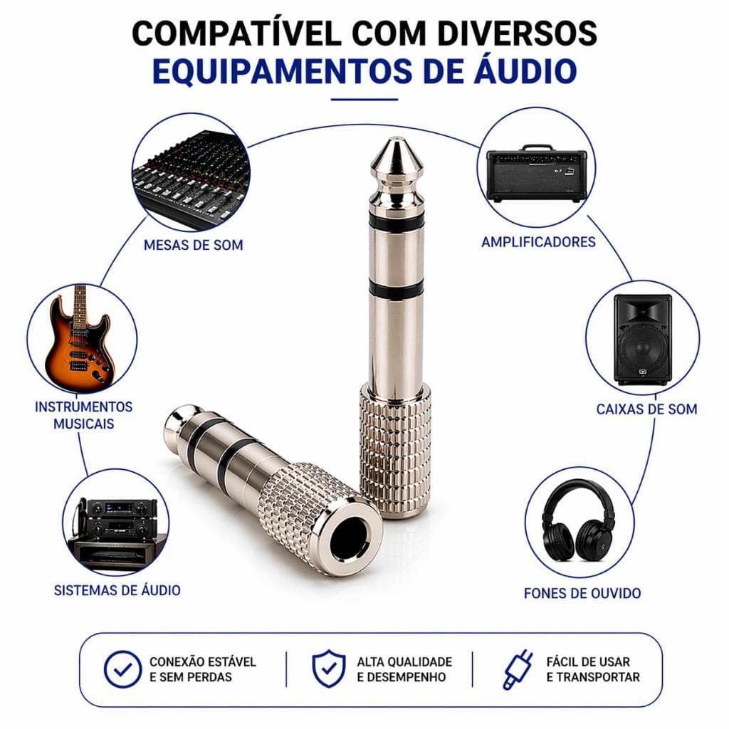 Adaptador P2 Fêmea Para P10 Macho Estéreo Metal Blindado Áudio Mesa Som Caixa Amplificada top