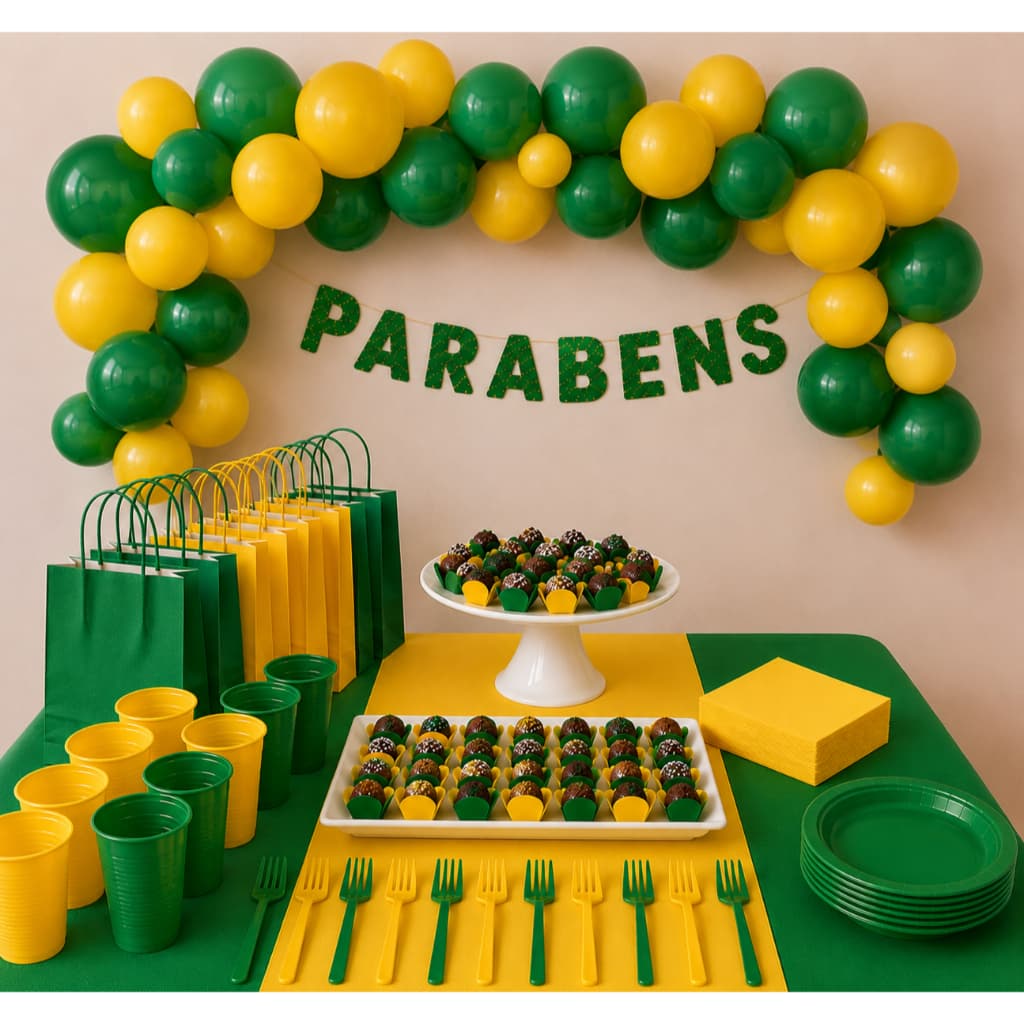 Kit Festa Completo Com Sacolinha Surpresa verde amarelo Brasil copa