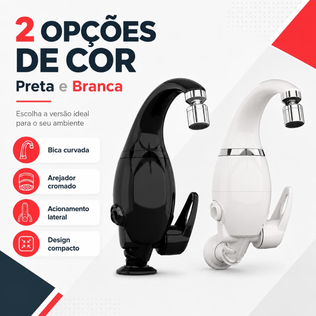 Torneira Eletrônica Preta Sintex 220V 7000W Bica Móvel 360° Controle de Temperatura Branco/Preto