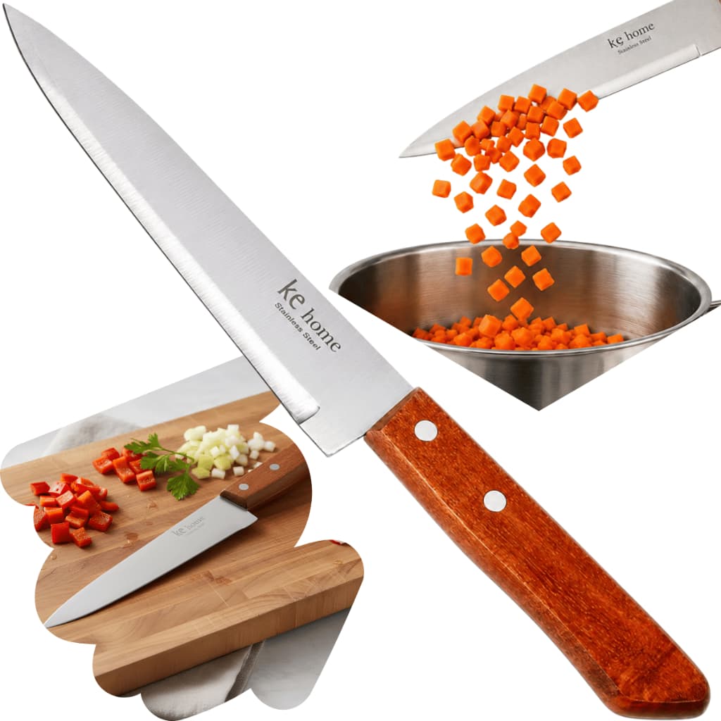 Faca 7 Polegadas Cozinha Chef Aço Inox Cabo Madeira Corte Desossar Carne Açougueiro Cortar Açougue