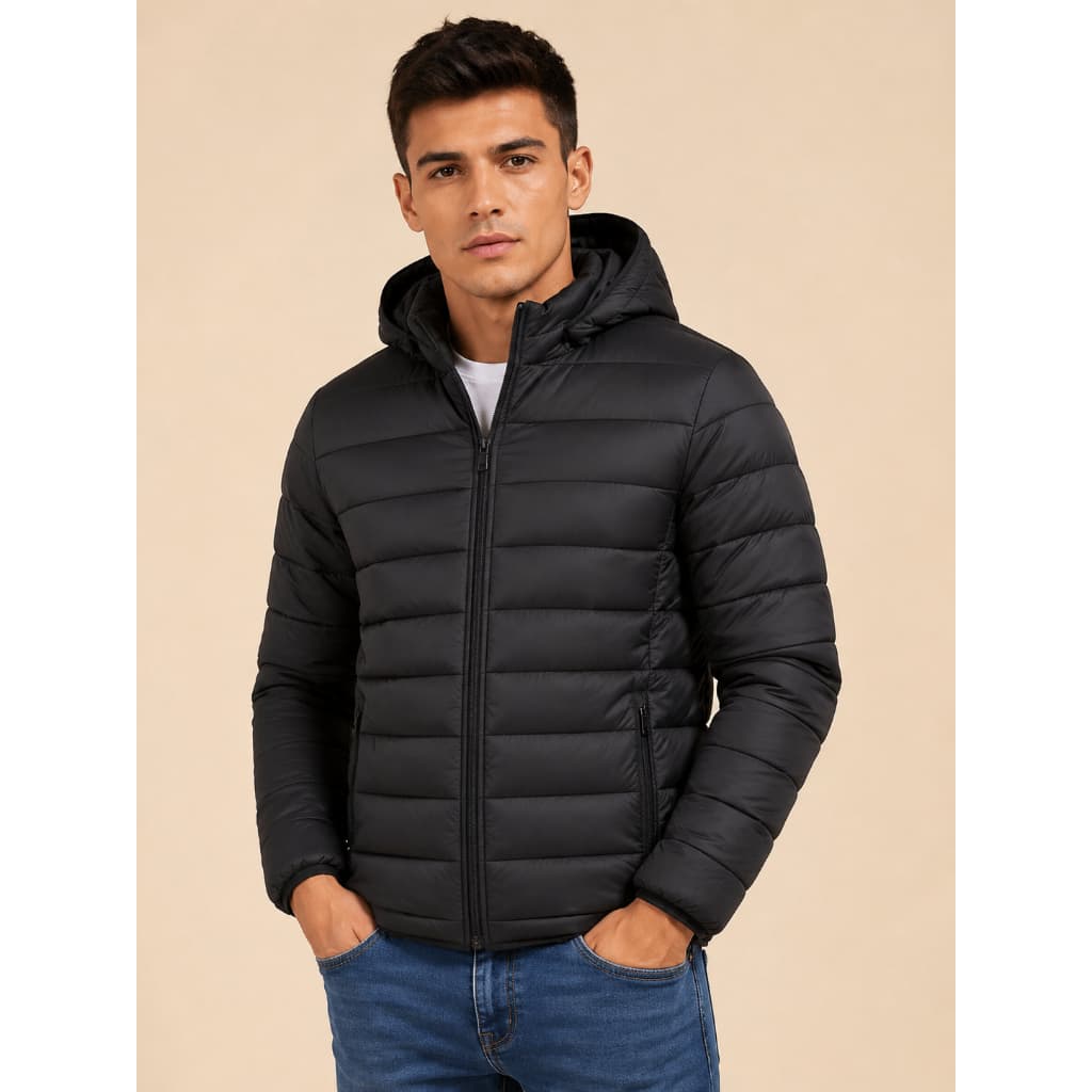 Jaqueta Puffer Masculina com Capuz Removível Impermeável Casaco de Frio Inverno Quentinho