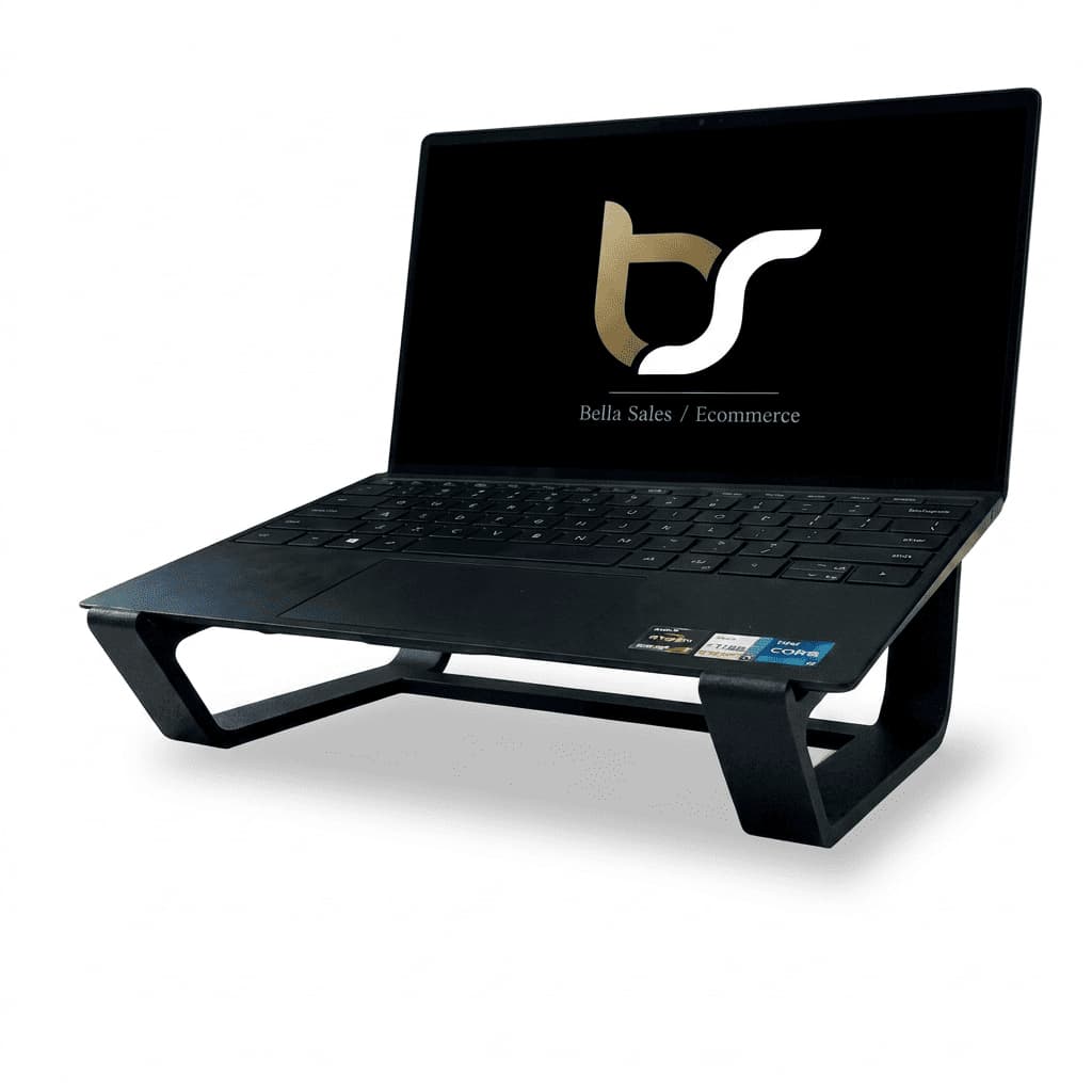 Suporte Para Notebook Ergonômico Base Elevada Antiderrapante cor Preto e Branco