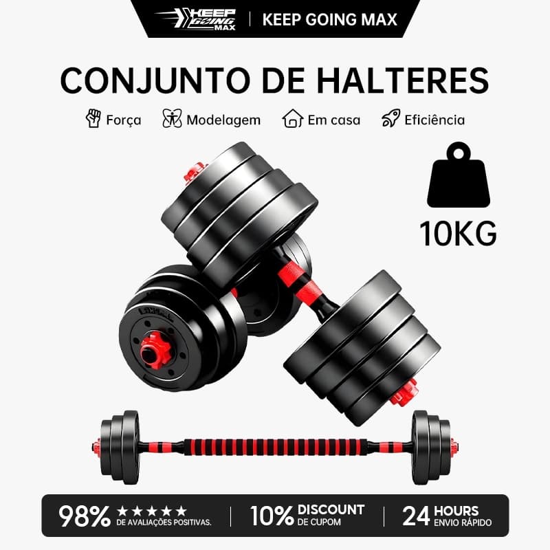 KEEP Kit Halteres Barra Kettlebell 6 em 1 Peso Musculação treino em casa 10kg