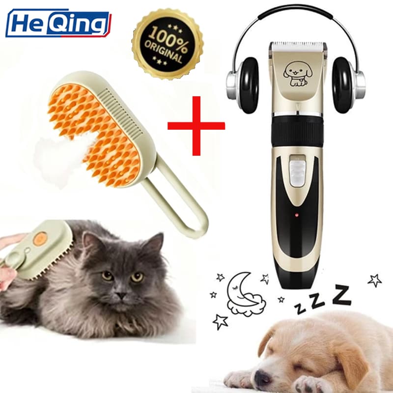 Kit Pet Banho e Tosa: Máquina de Tosar + Escova de Vapor 2 em 1 Profissional