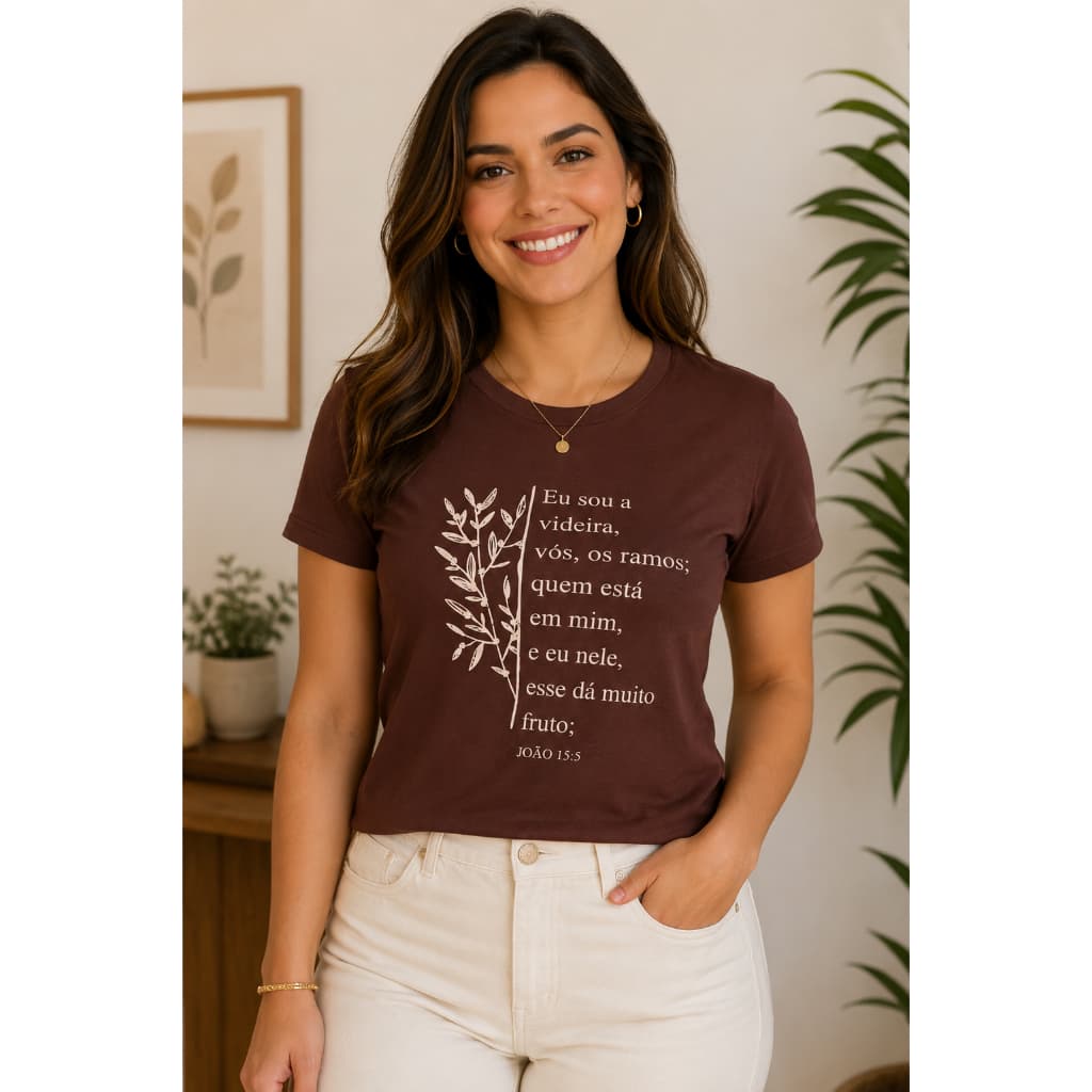 T-SHIRT EU SOU A VIDEIRA PEROLAS - COR CHOCOLATE