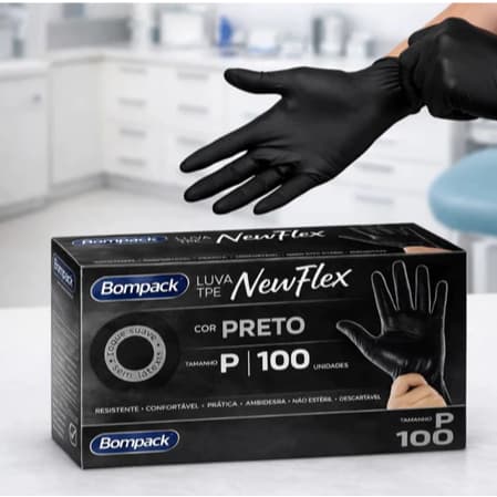 Luva Preta Sem Pó Bompack Tamanho P;M;G – 100 Unidades