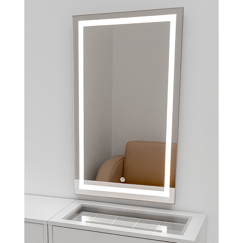 Espelho LED 50x90Cm 3 Cores Touch Luxo Maquiagem Penteadeira Banheiro Salão