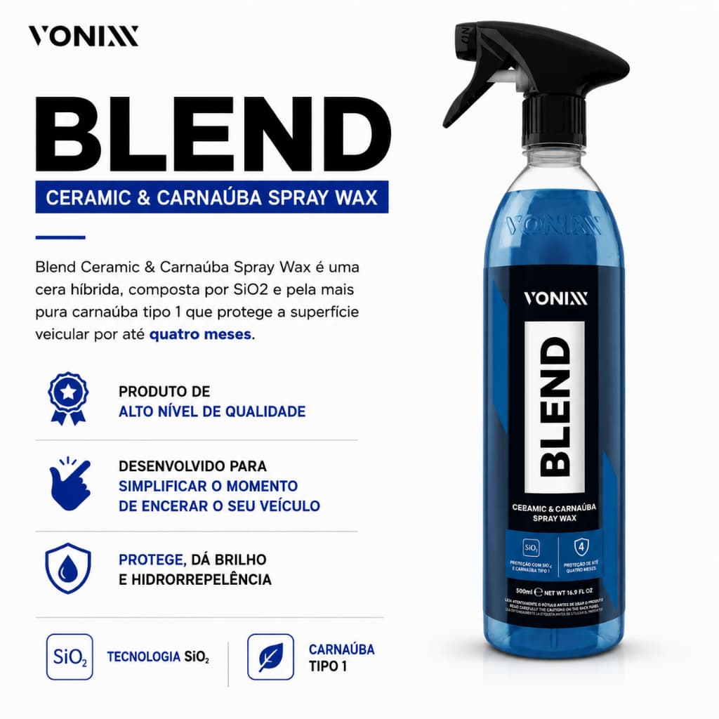 Blend Spray 500ml Cera Automotiva Vitrificadora Vonixx Carnaúba + Sílica Para Carros Black Piano