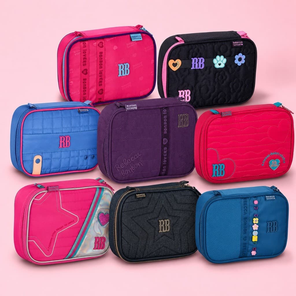 Estojo Escolar Rebecca Bonbon Box RB Nylon Grande Bolsinha Menina