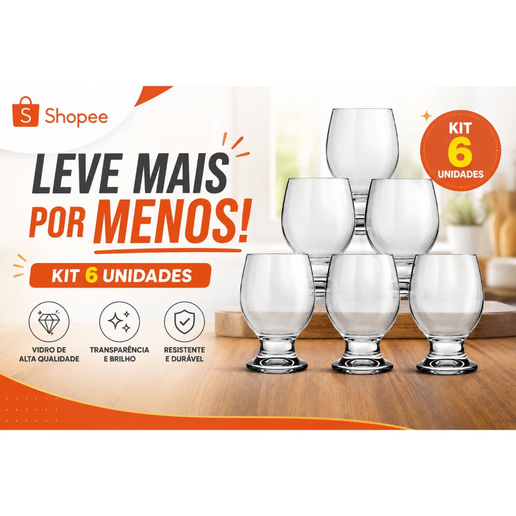 Kit 6 Unid Copo Paulista 250ml Copo De Agua Vidro Taça De Agua Elegante Taça De Vidro 250ml