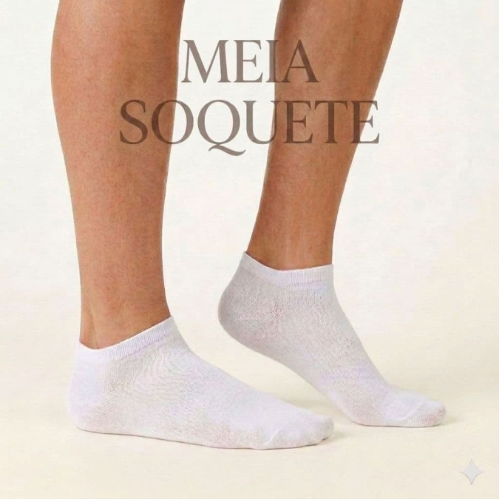 Kit Meia Soquete com 6 e 12 Pares Branco Unissex Frio Inverno Pés Calçado Esportivo Casual Conforto