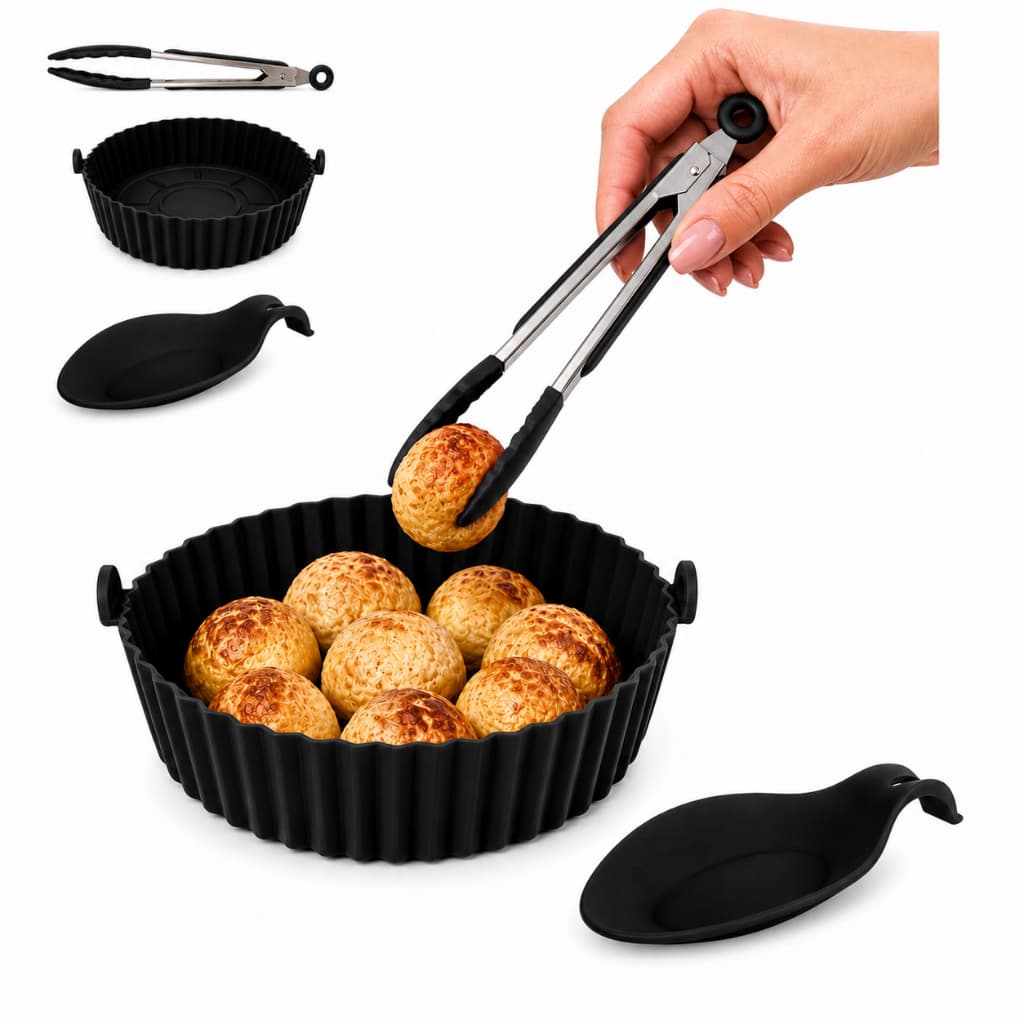Kit 3 Peças Forma de Silicone Air Fryer com Pegador Pinça Culinário Carne Kit Cozinha