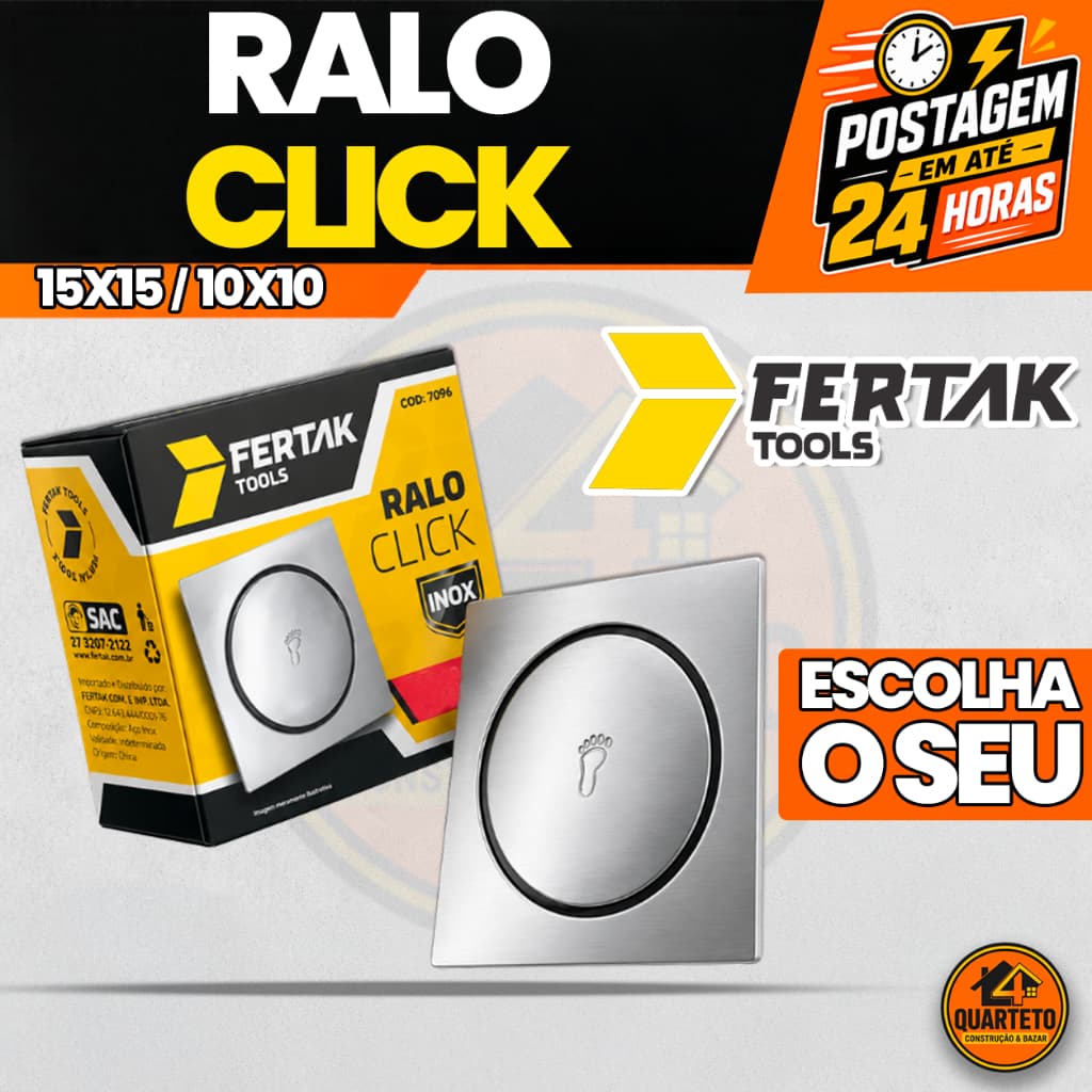 Ralo Click Inteligente Inox Quadrado 15x15/10x10 Fertak Banheiro Anti Odor
