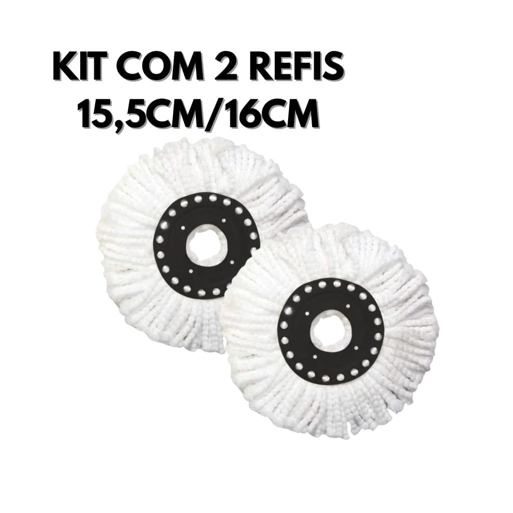 Refil Mop Giratório Esfregão de Microfibra para Mop 12L com Encaixe 15,5cm Kit com 2 Unidades