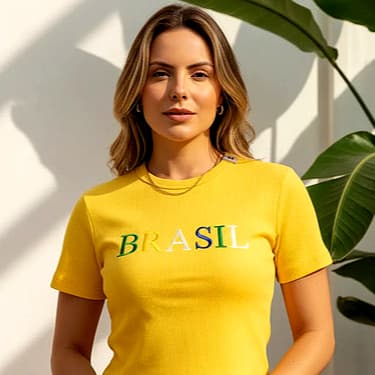 Camiseta Feminina Cropped Canelada Brasil Copa Mundo Premium