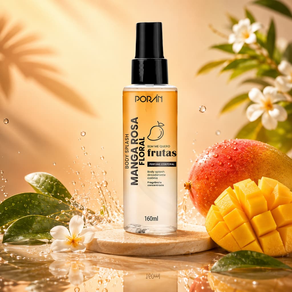 Body Splash Deo Colônia Corporal Manga Rosa Floral Porán Bem Me Quero Frutas 160mL