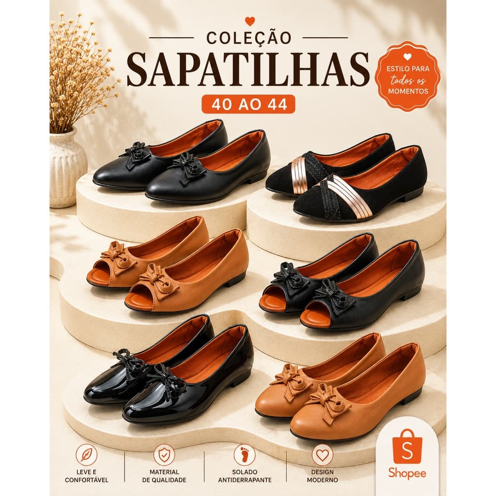Sapatilha Feminina Bico Fino Confortável 40 41 42 43 44 Elegante Vários Modelos Preta Nude Marrom