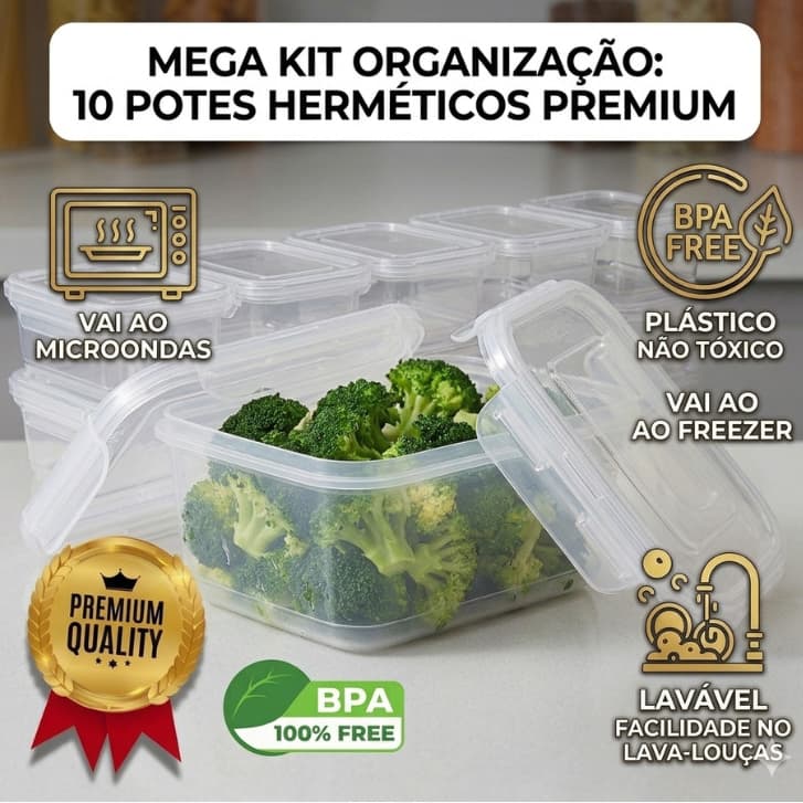 Pote Hermético Marmitas 750 ml Tampa Trava Geladeira Fitness Plástico Microondas