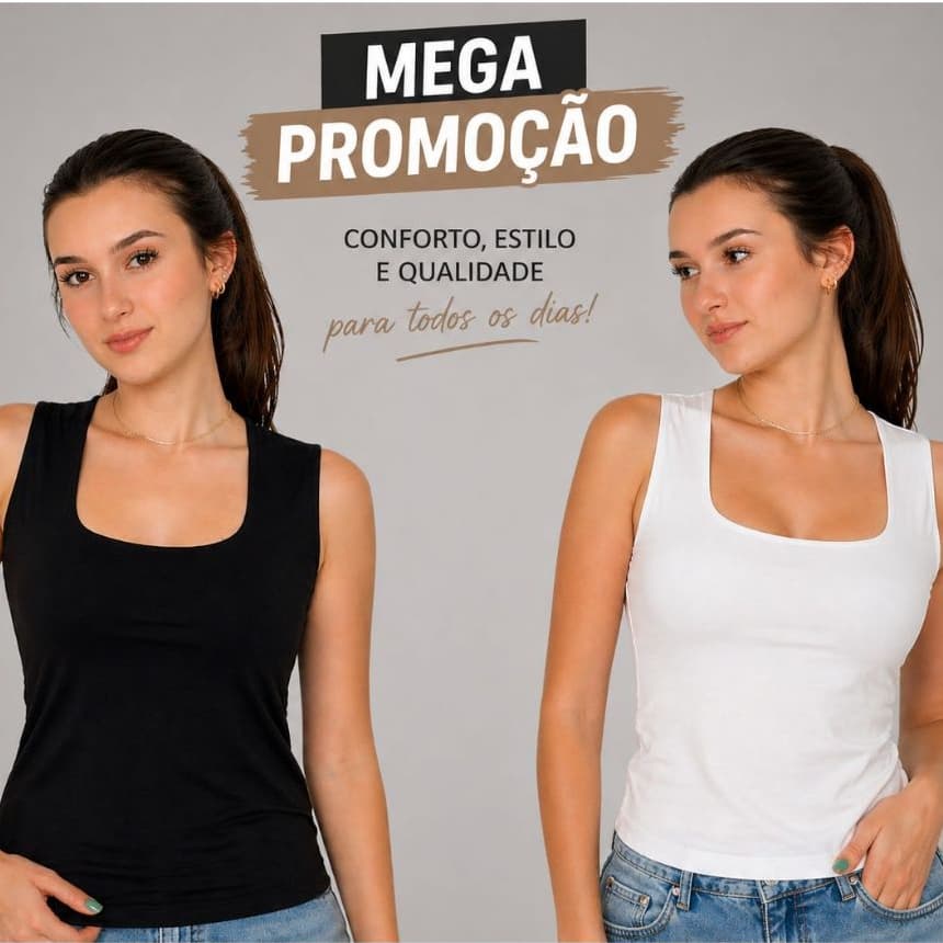 Kit 2 blusa Regata Decote Quadrado Suplex Básica Blusinha Lançamento