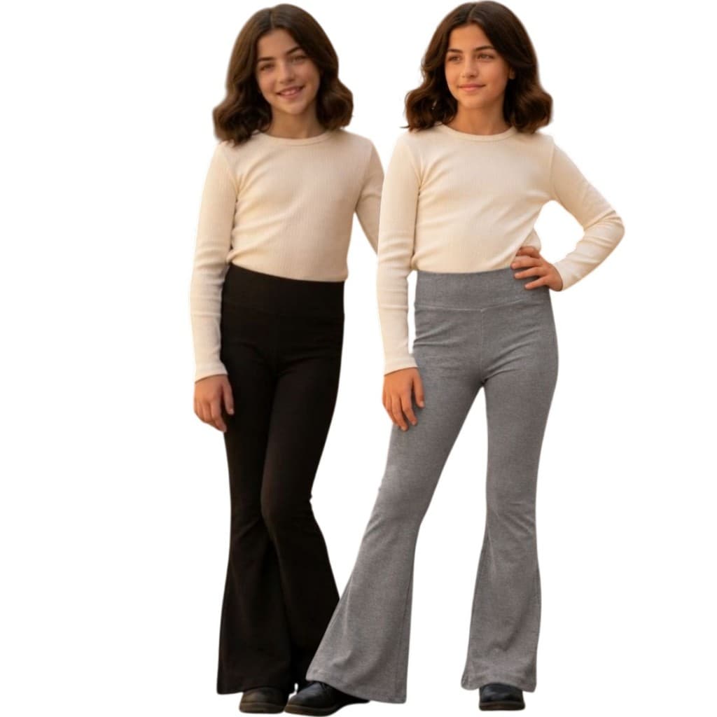 Kit 2 Calças Legging Flare Suplex Infantil Menina Bailarina Cintura Alta Boca de Sino