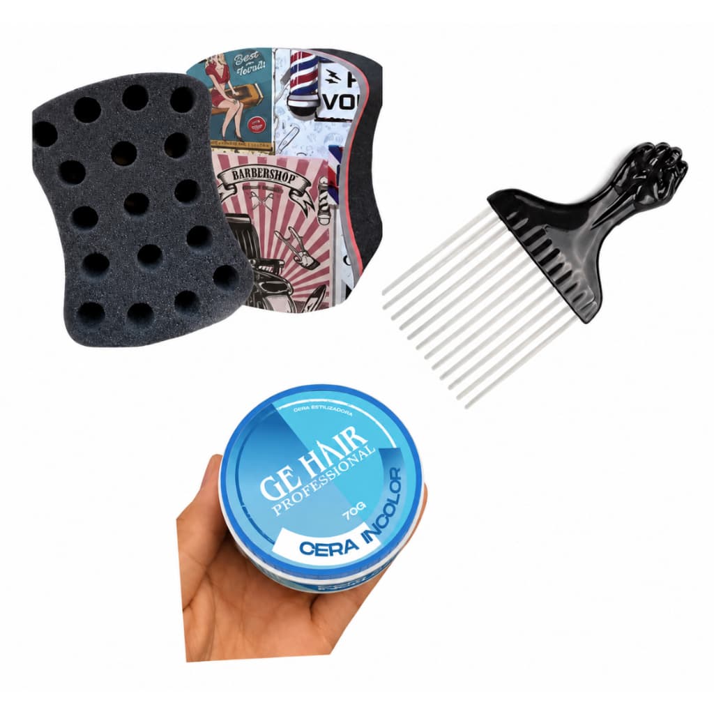 Kit 3 em 1 Esponja Nudreds  +  Pente Garfo + Cera modeladora
