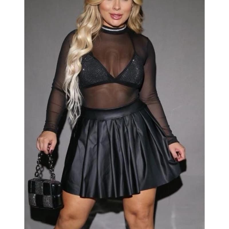 Conjunto Boiadeira 3 Peças M e G Preto Moda Country Moda Rodeio Moda Gringa Saia Plissada Couro  Elegante Outono Inverno