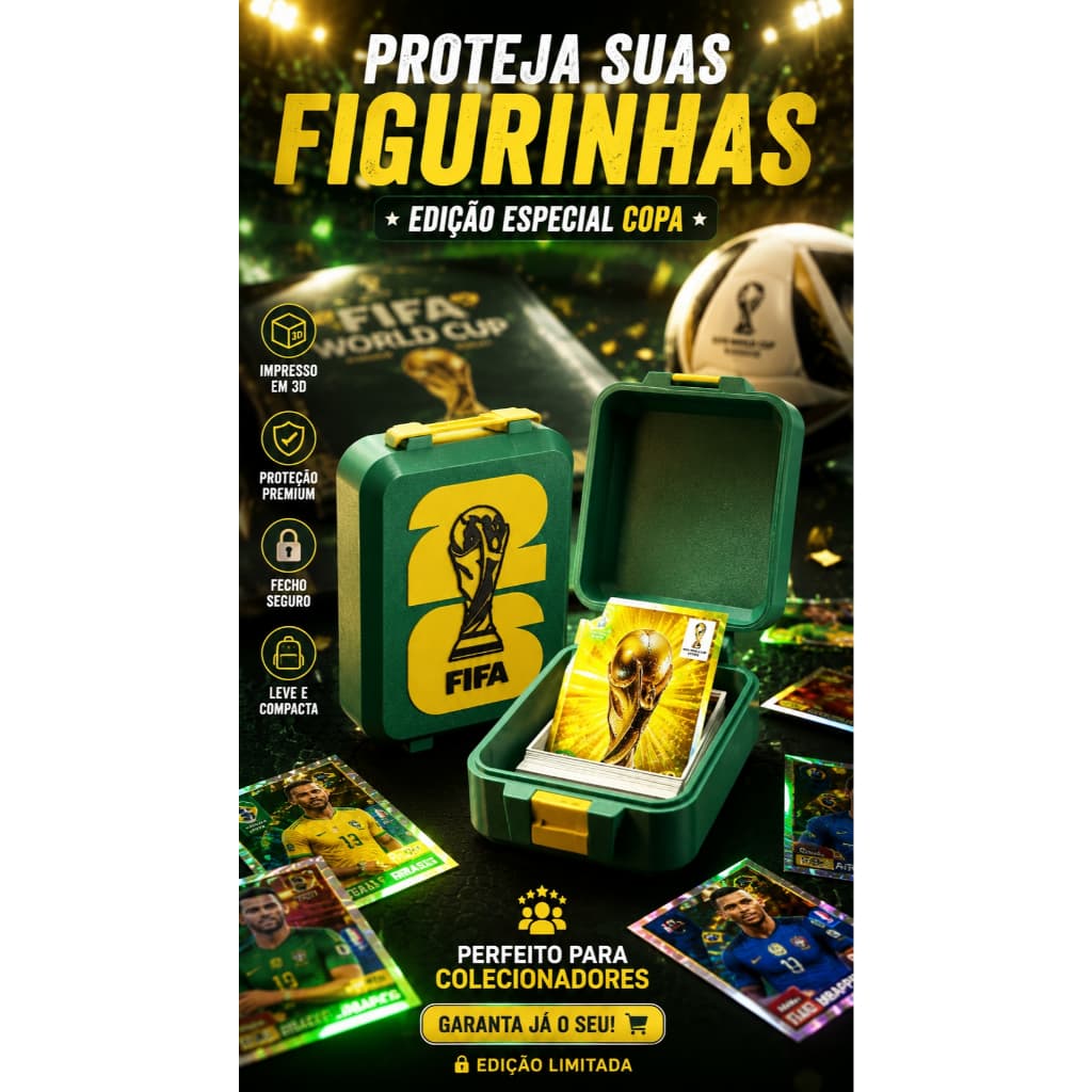Caixa Porta Figurinhas da Copa 3D | Proteção Premium para Colecionadores | Compacta e Resistente