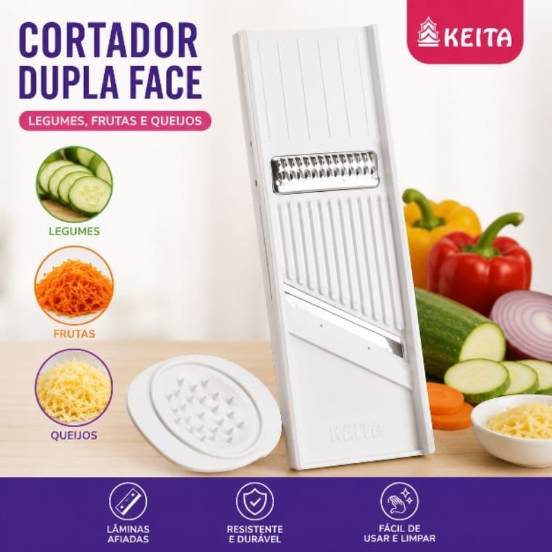 Descascador Ralador Fatiador De Legumes Queijos Saladas Frutas Dupla Face Keita 24x7.8cm-MMB