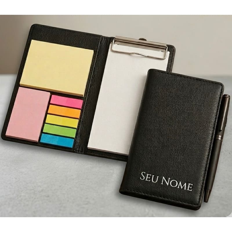 Bloco de anotações com Post it e Caneta