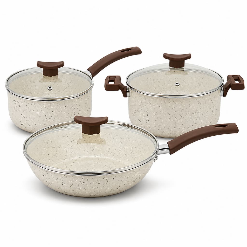 Jogo de Panelas 3 Peças Cerâmica Antiaderente Wok Caçarola Panela Cozinha Kit Conjunto Completo